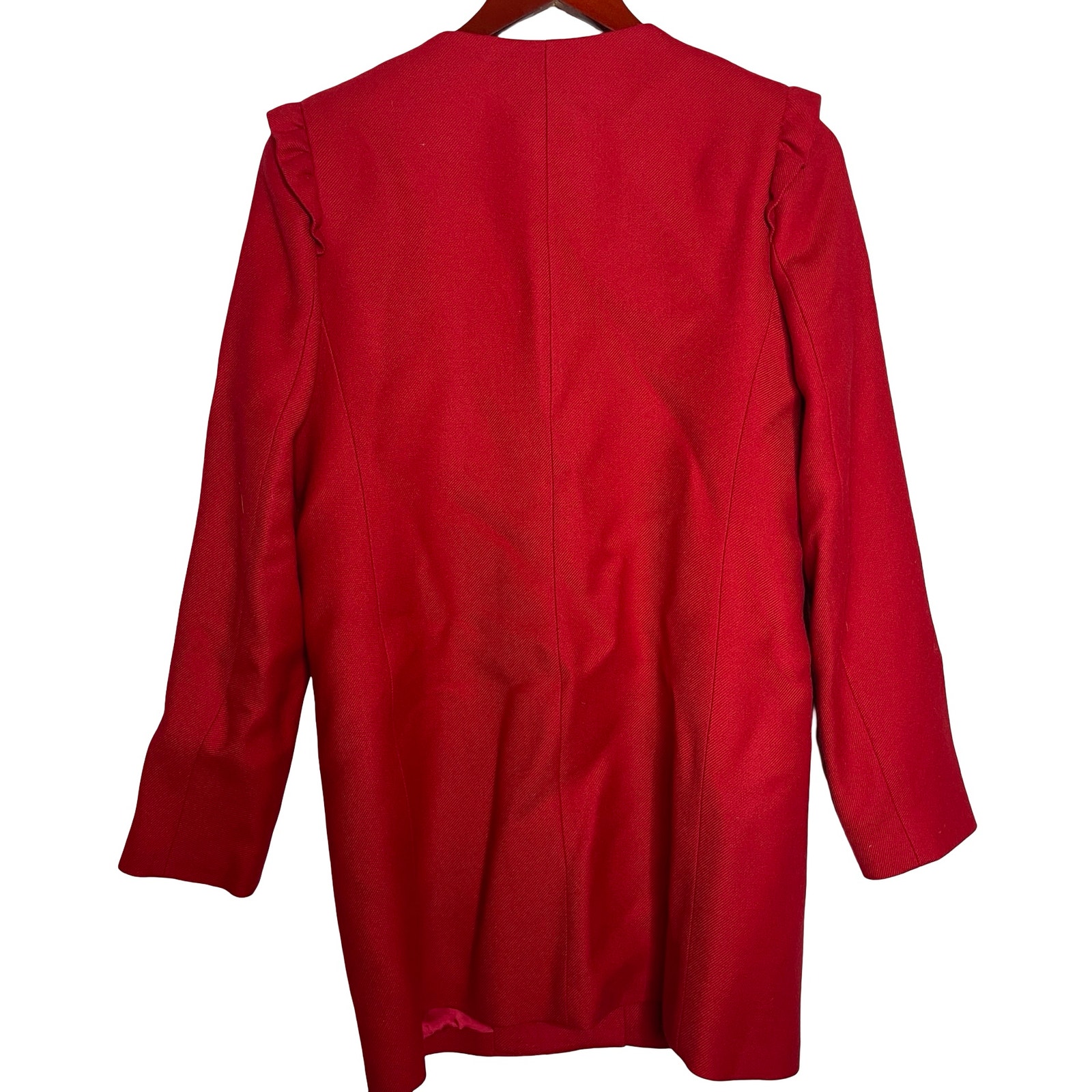 Claudie Pierlot Red Collarless Full Zip Coat Jacket Ruffle Shoulder 38 Us 6 — image 3 of 8